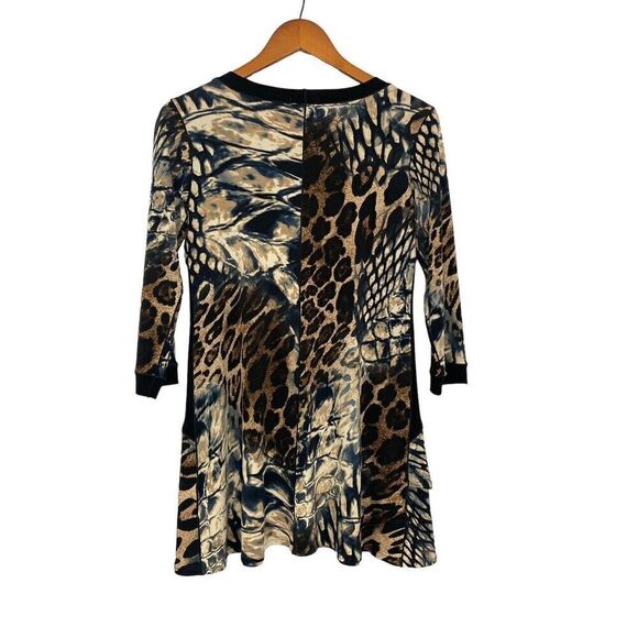 Eva Varro Slinky Tunic Top Bold Animal Mixed Print Black Contrast 3/4 Slv Size S - Picture 4 of 6
